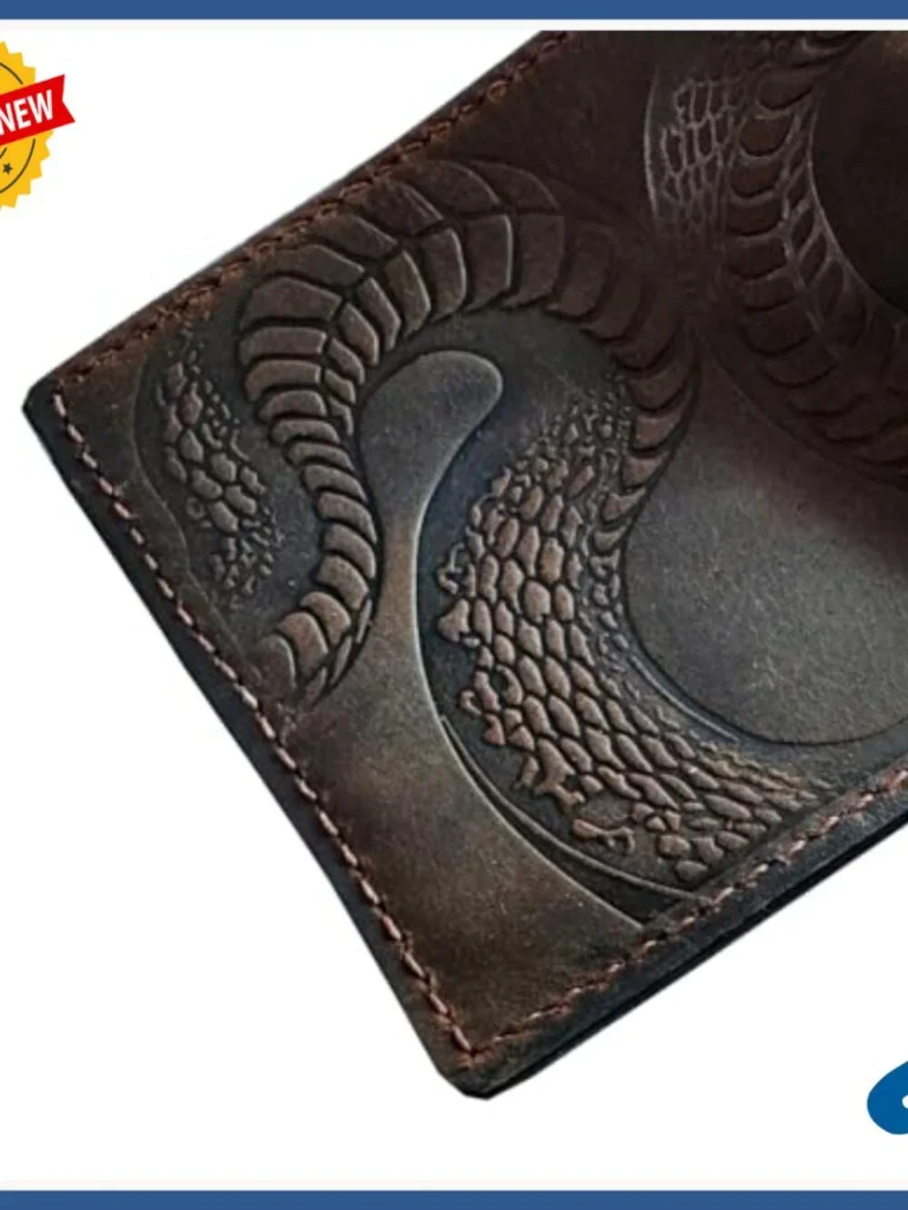 Genuine Leather Bi-Fold Wallet with Snake Embossing and ID Window
